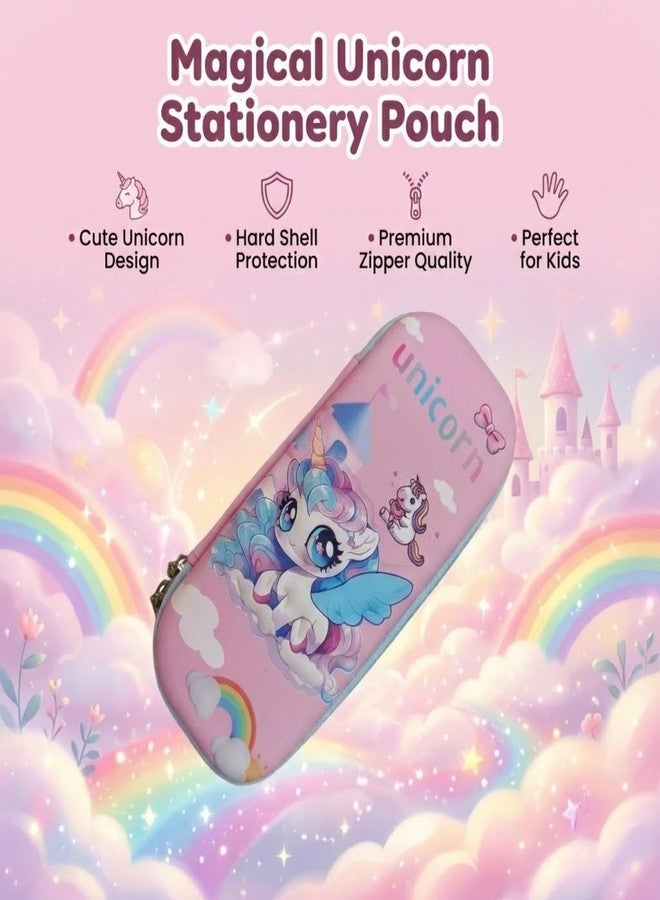 DK trades Unicorn Cover Pencil Compass with Compartments School Supply Organizer for Student, Stationery Box, Cosmetic Zip Pouch Bag - (Multicolor) - Image 2
